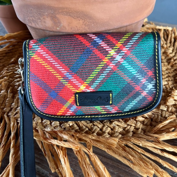 Dooney & Bourke Red Tartan Plaid Wristlet with Black Trim, 6", Snap Closure - Picture 3 of 10